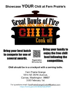 Bowls of Fire Chili Cook-off! @ Fern Prairie Grange